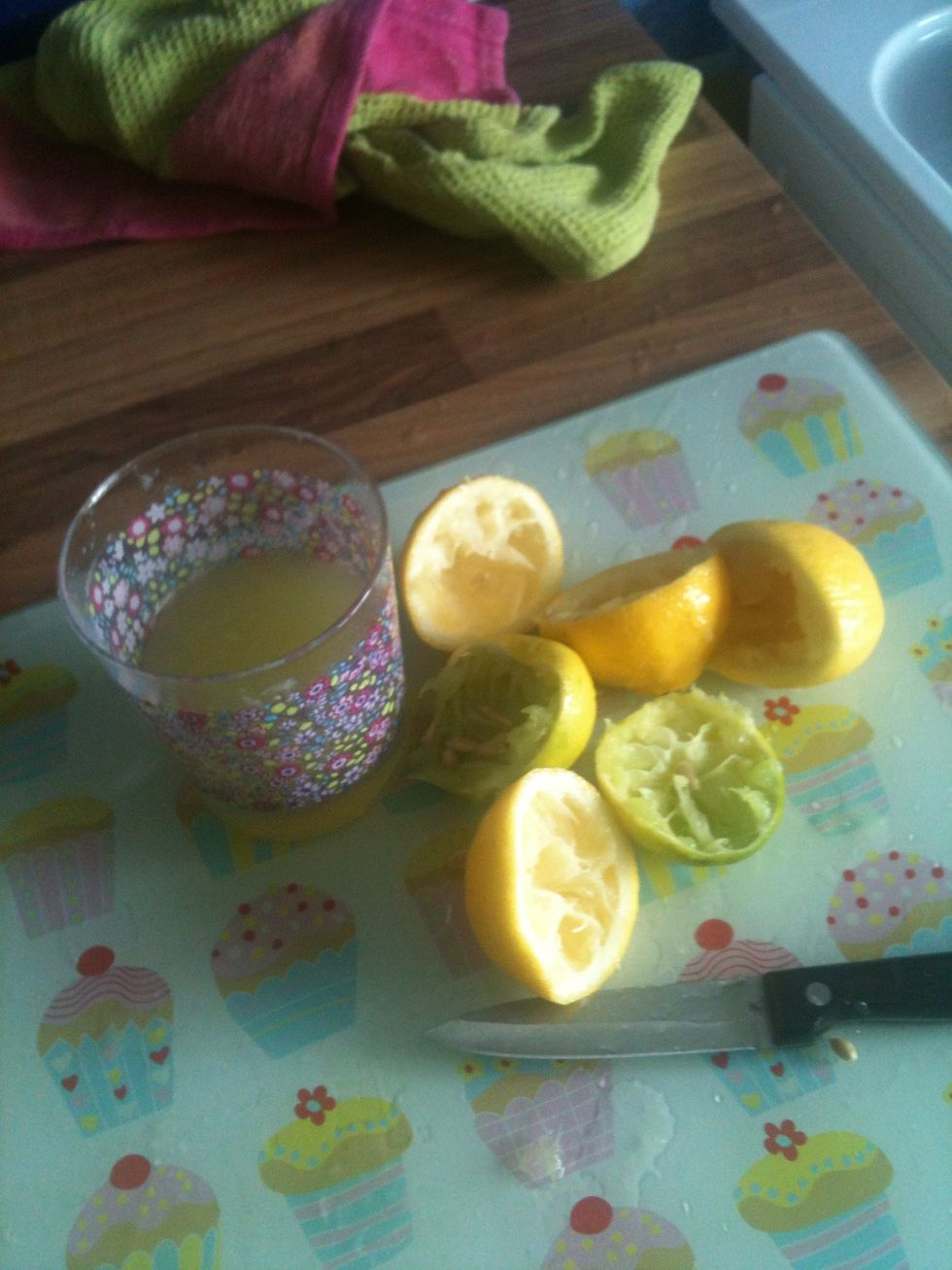 Once you've juiced all the lemons and lime scoop out any pips,