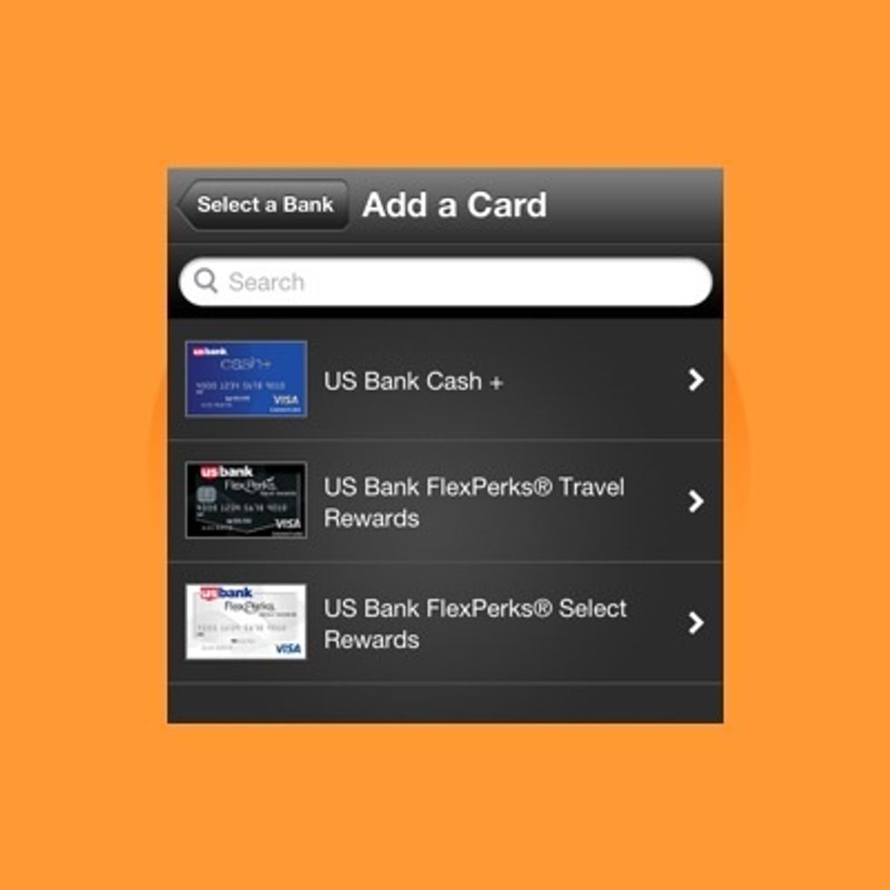 Once you've picked your card's bank, select your specific card.