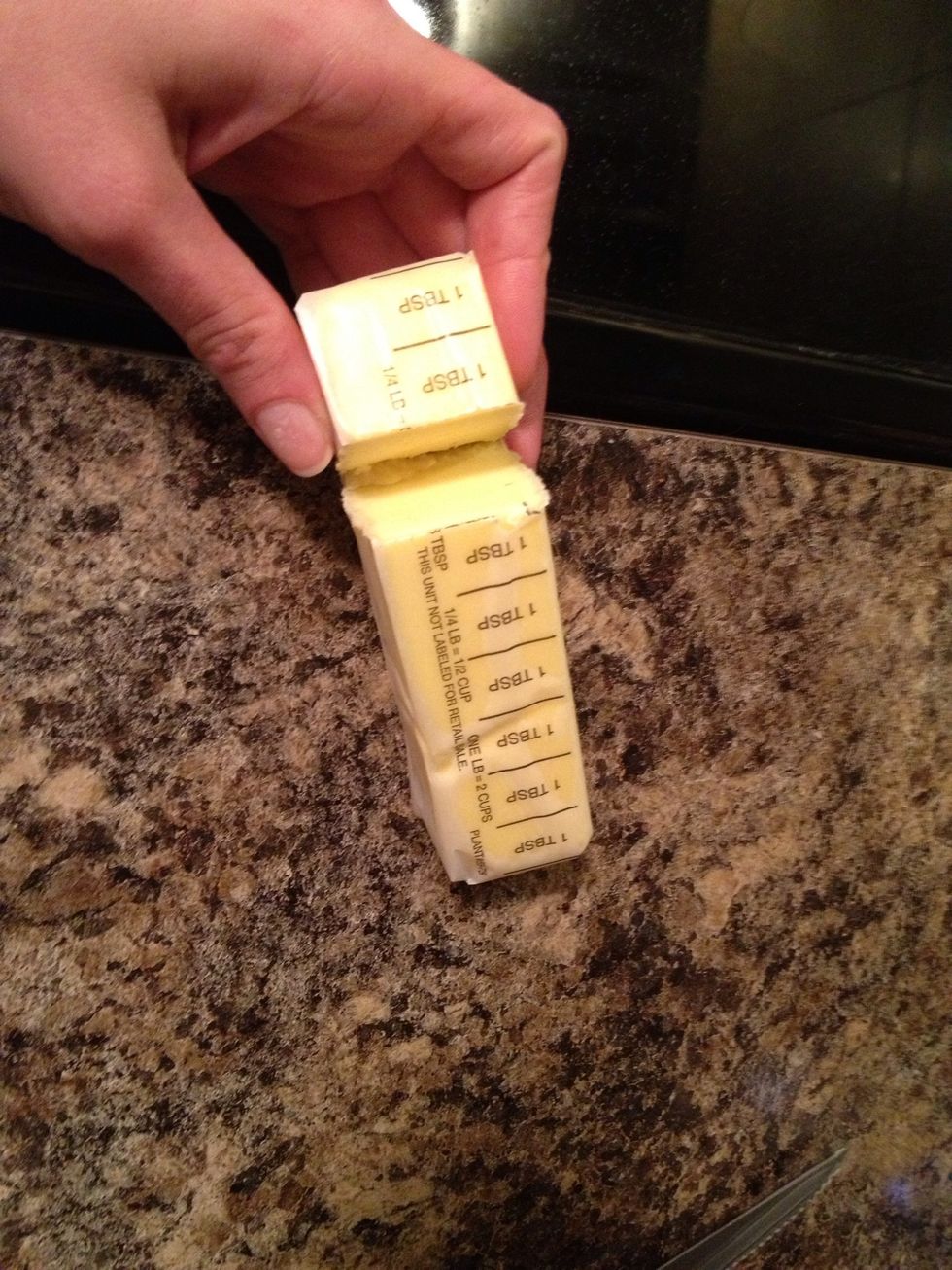 Once you've taken care of mixing up the dry ingredients, melt 6 tablespoons of unsalted butter.