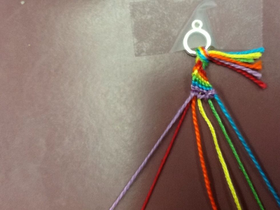 Once you've wrapped the last string (purple), do the entire process over, but go from right to left. So the last string (purple) becomes the first string.