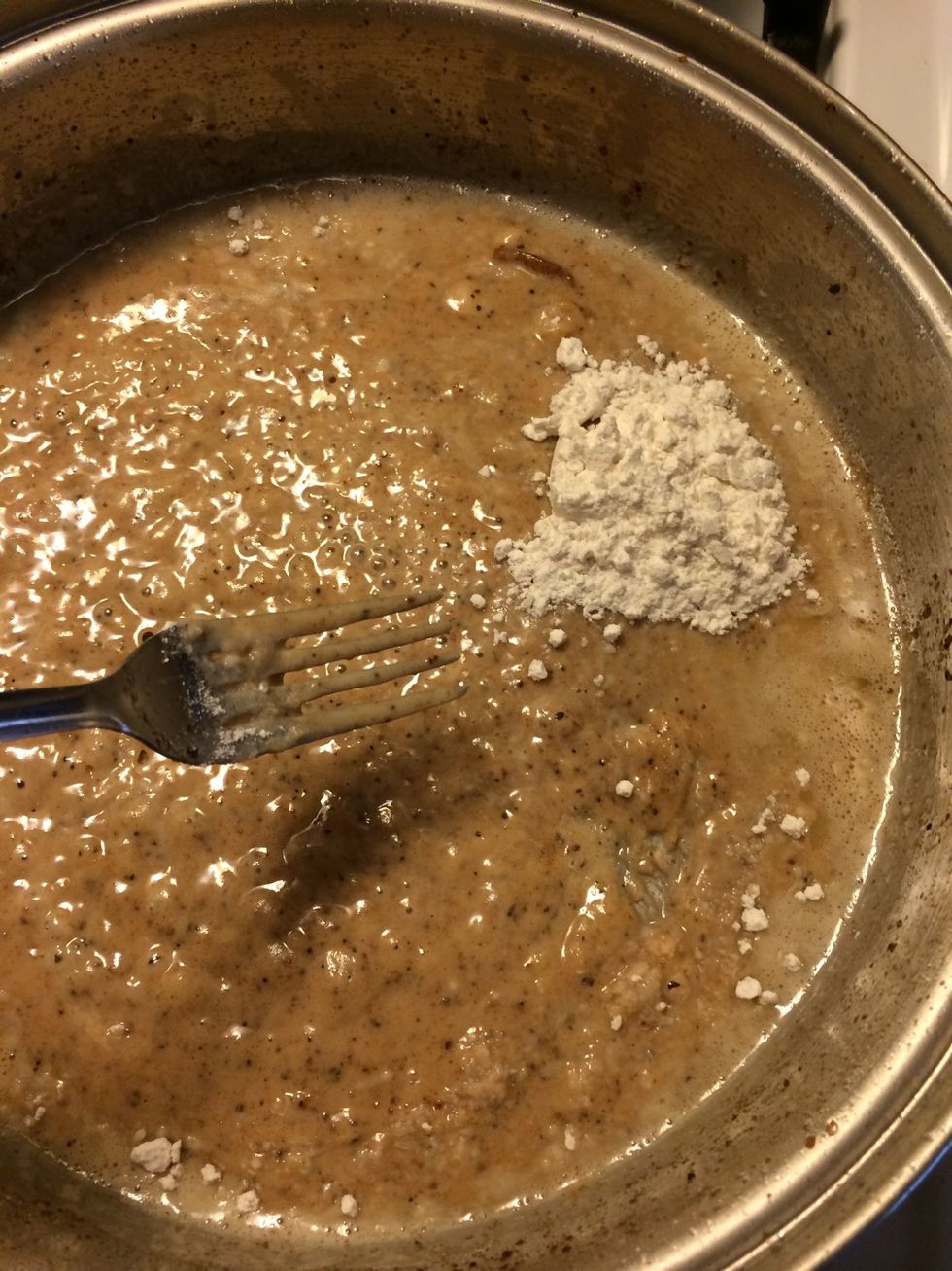 Once your bacon has rendered its fat add all purpose flour until all the fat is soaked up. It should be smooth and not like a clumpy paste.