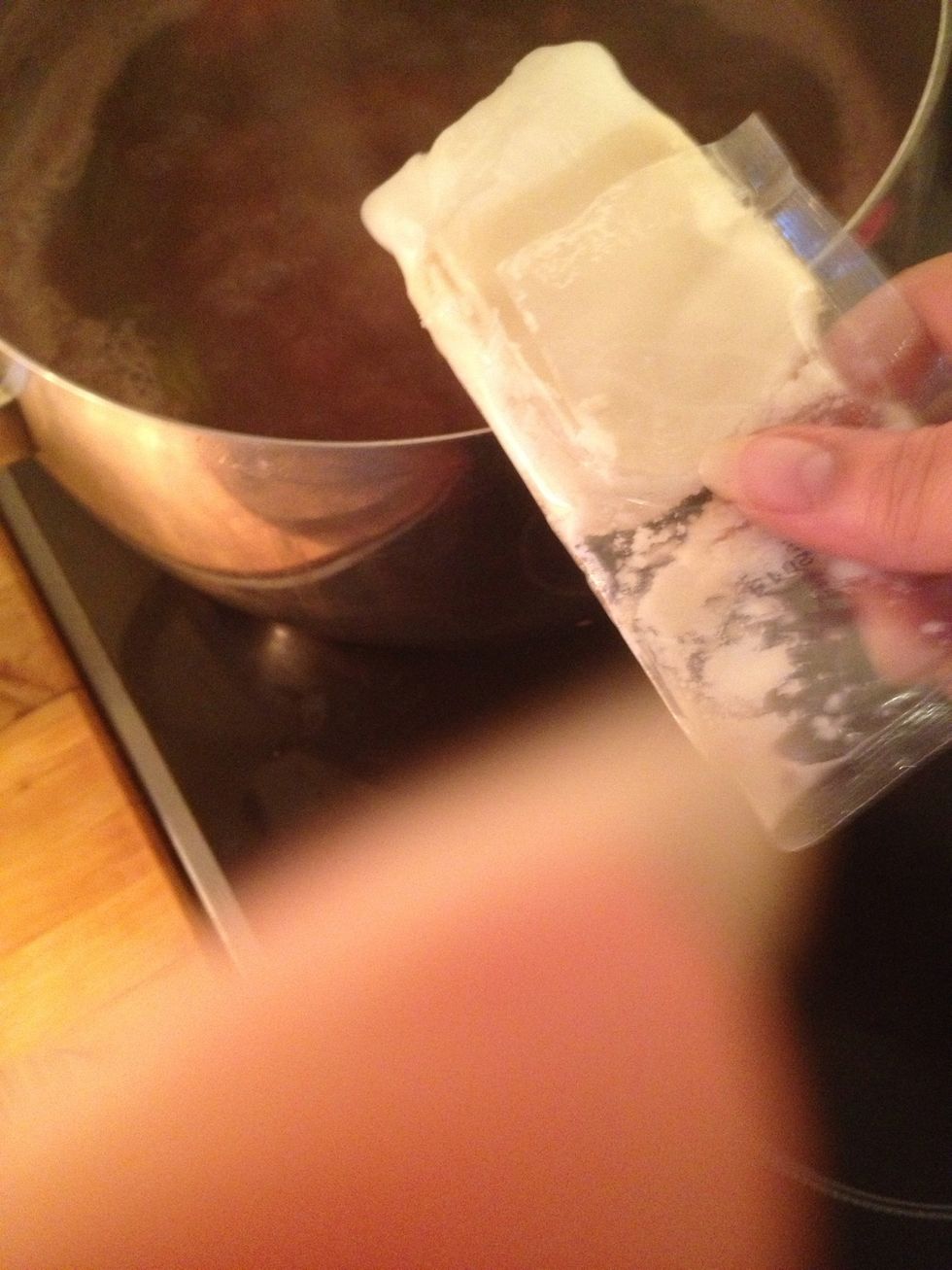 Once your beans are ready add THE WHOLE pack or bar of creamed coconut to the water. Yes the WHOLE bar. Ensure that you keep the water level to 3/4 full always. Then boil for a further 20 minutes