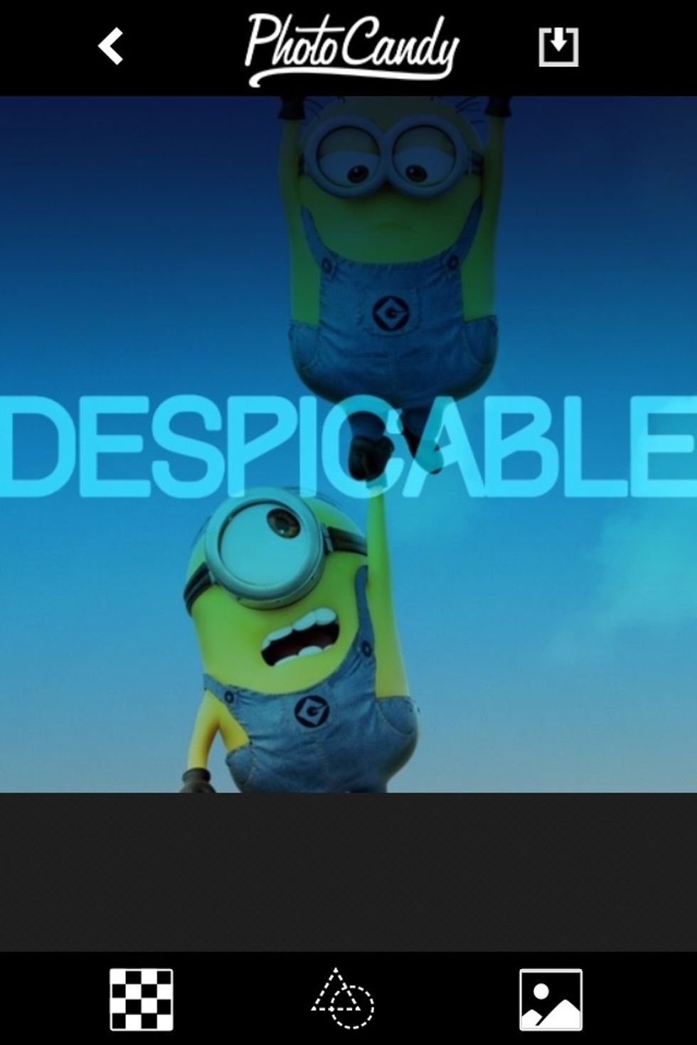 Once your done scale and moving your pic, tap on the checkered square on the left bottom screen. You will be presented with designs. Tap on one.