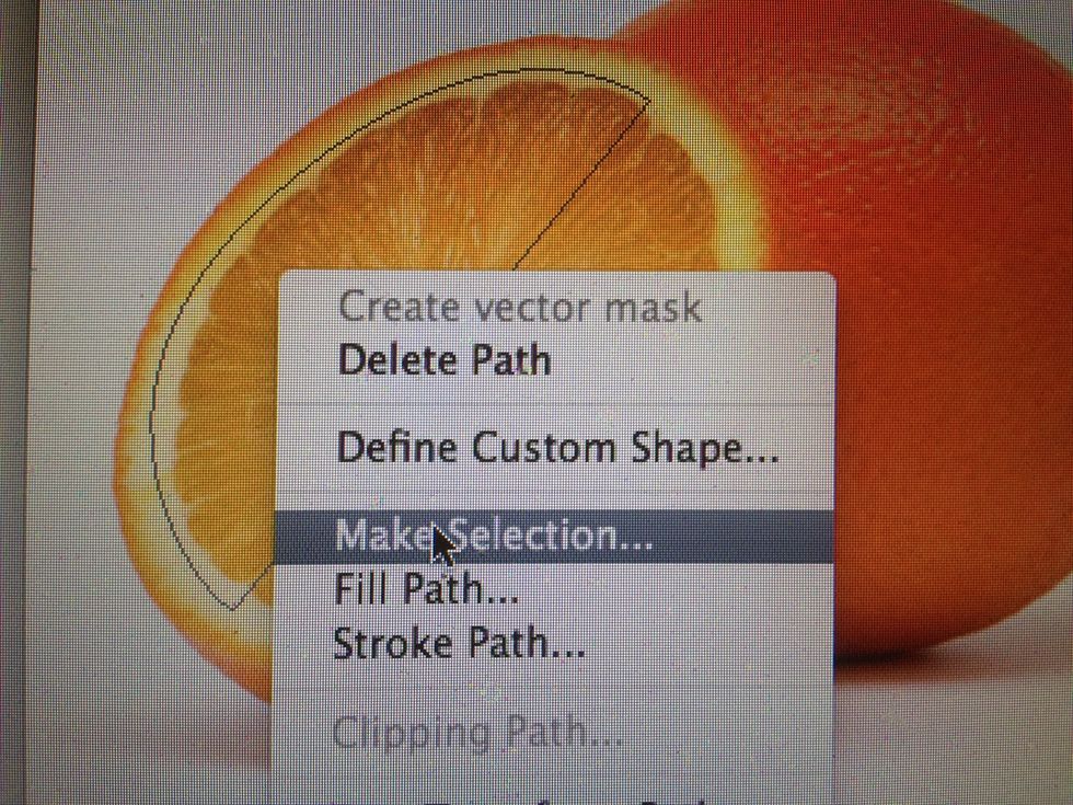 Once your done tracing. Right click and select "make selection" as shown above. When that is done and the region is selected, right click and copy the selection.