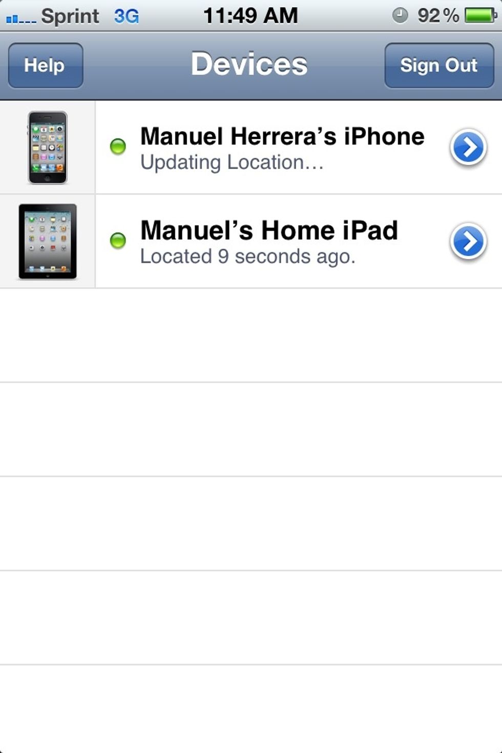Once your iDevices have been located, tap on the device you are looking for.