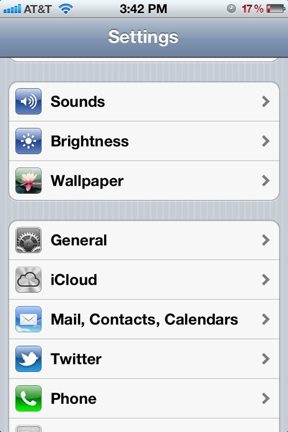 Once your in the settings app, scroll down to the general tab and press it to open another screen.