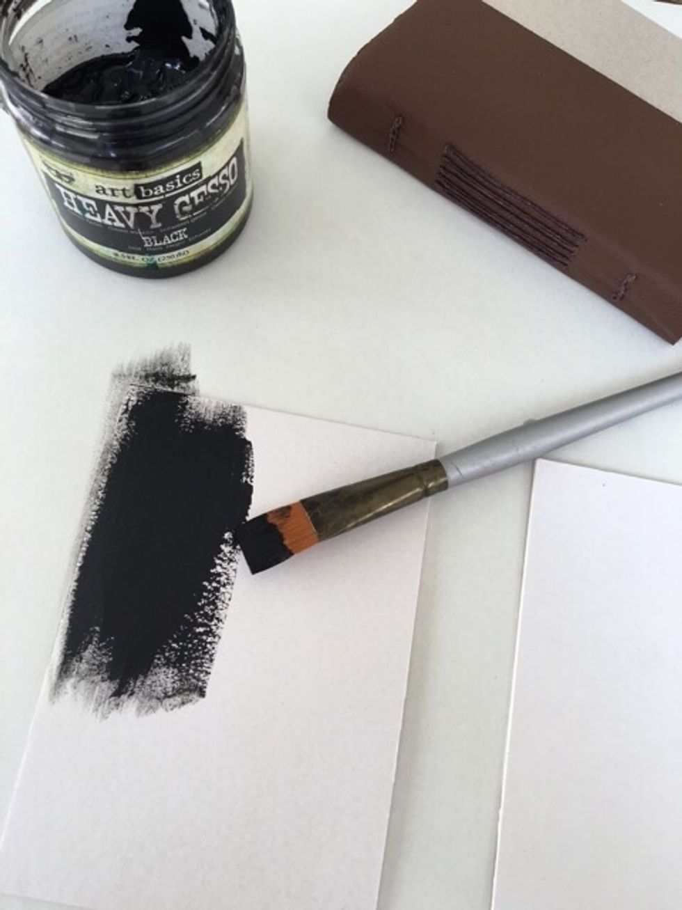 Once your journal book is bound and ready. Start work on the cover. You need two pieces of chipboard cut to size (just slightly larger than your book) Paint both sides of each with Black Gesso