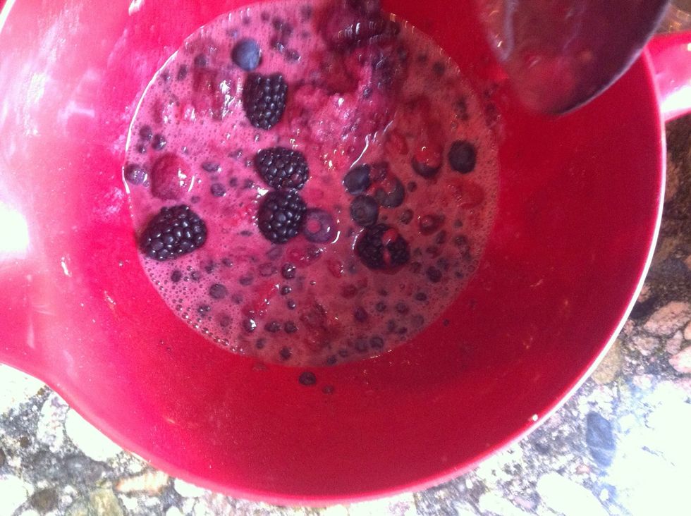Once your pie filling is mixed well it's ready to be poured in your frozen pie crust