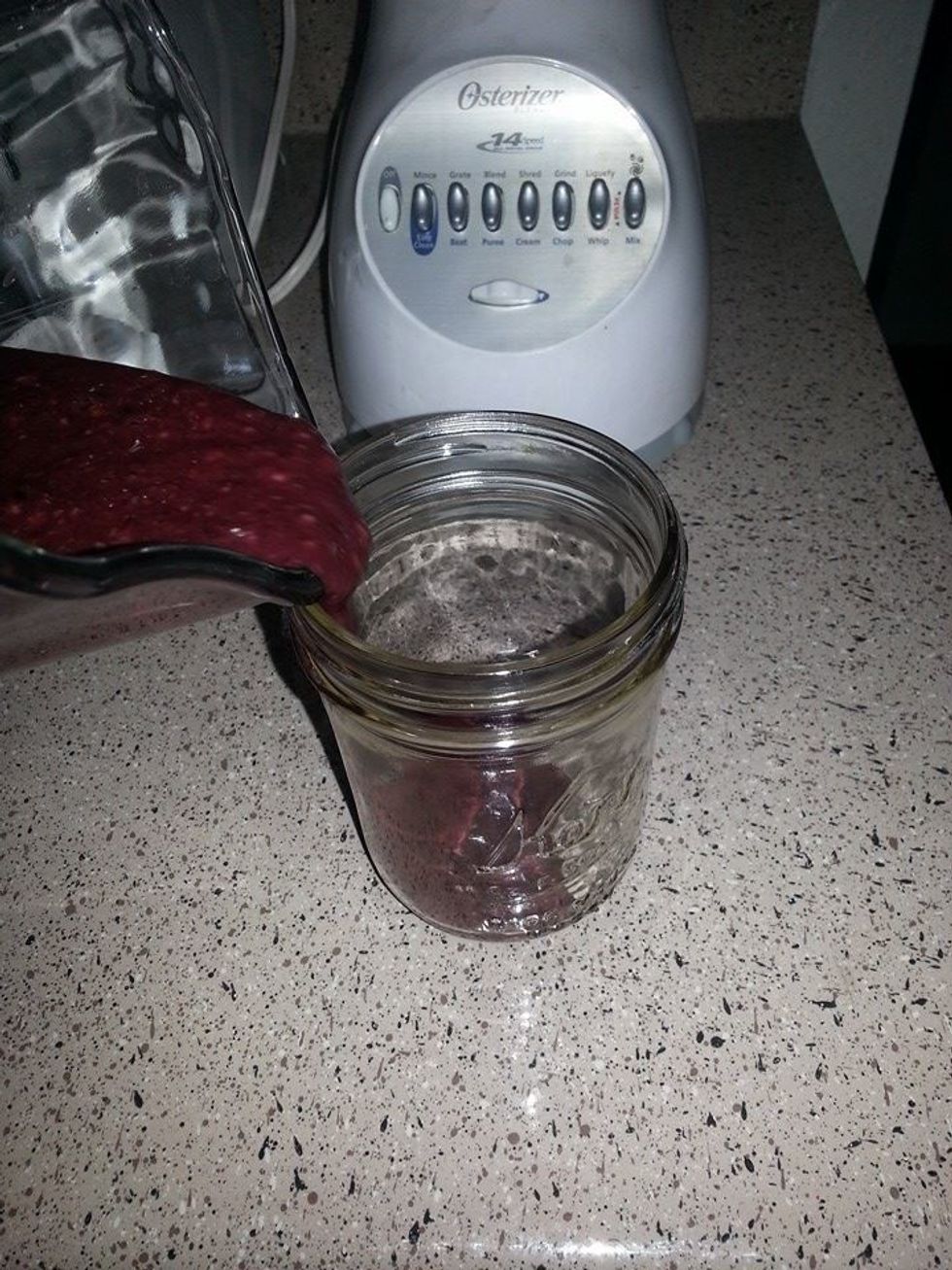 Once your smoothie is blended, you will pour into a glass (I use my mason jar)