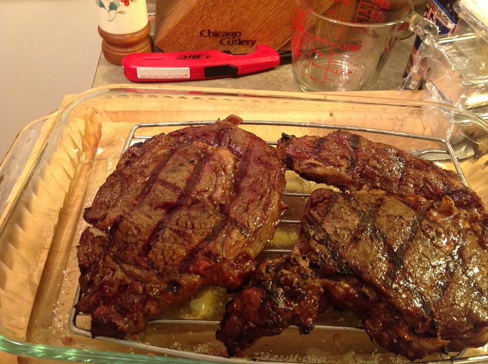 Once your steak reaches between 125 and 135 degrees Fahrenheit (depending on your taste), take them off and let them rest.