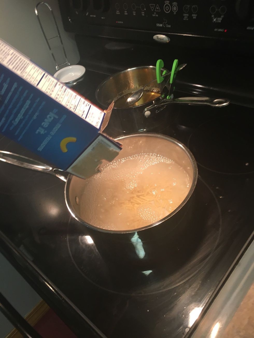 Once your water boils, pour in some noodles