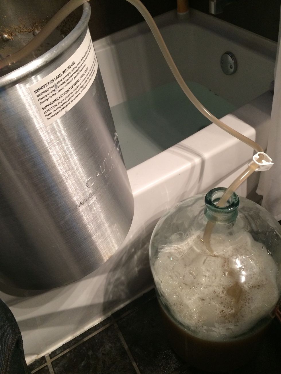 Once your wort is under 70F rack it into your carboy. You may take a gravity reading at this point. Add your package of Belgian wit yeast, you now have beer. Slosh around the beer to add oxygen.