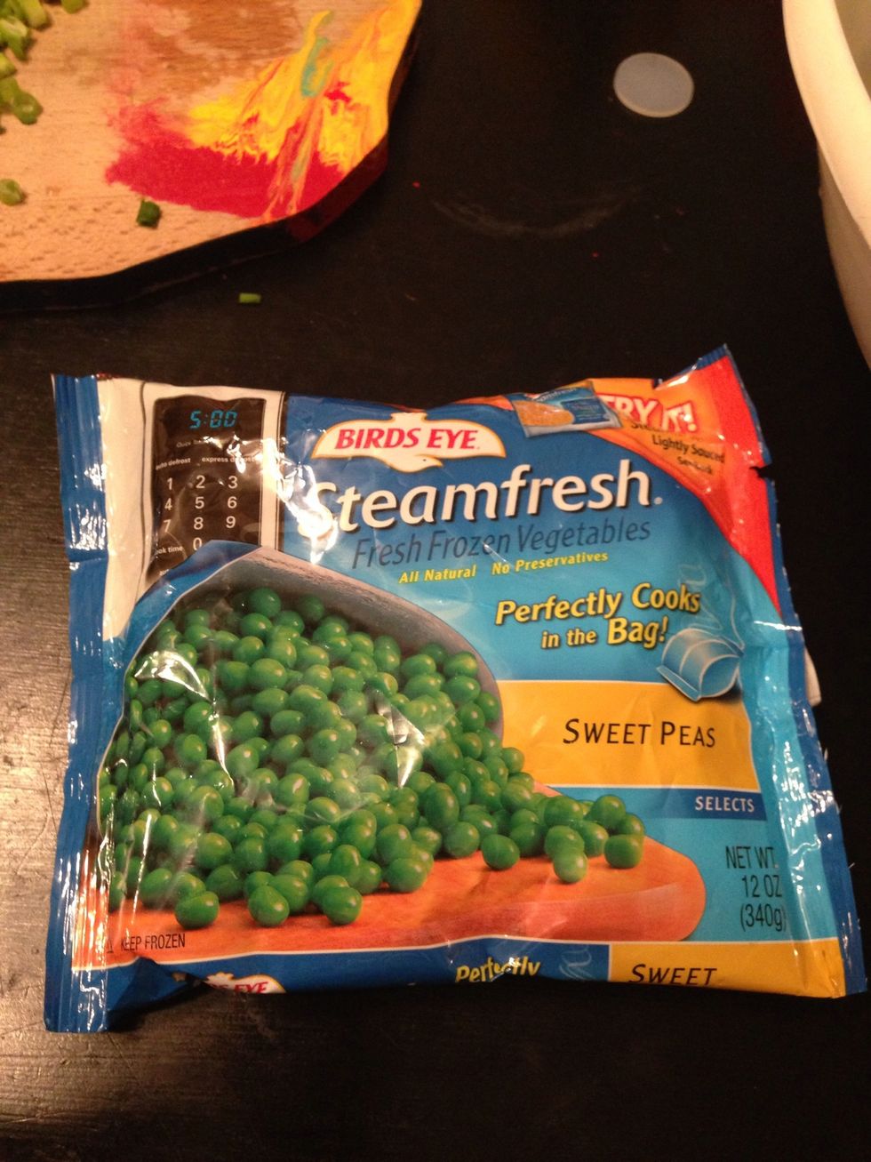 One bag of thawed sweet peas
