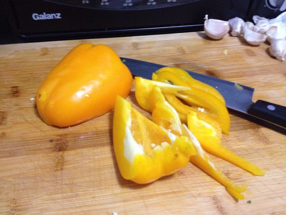 One bell pepper, cut into pieces.
