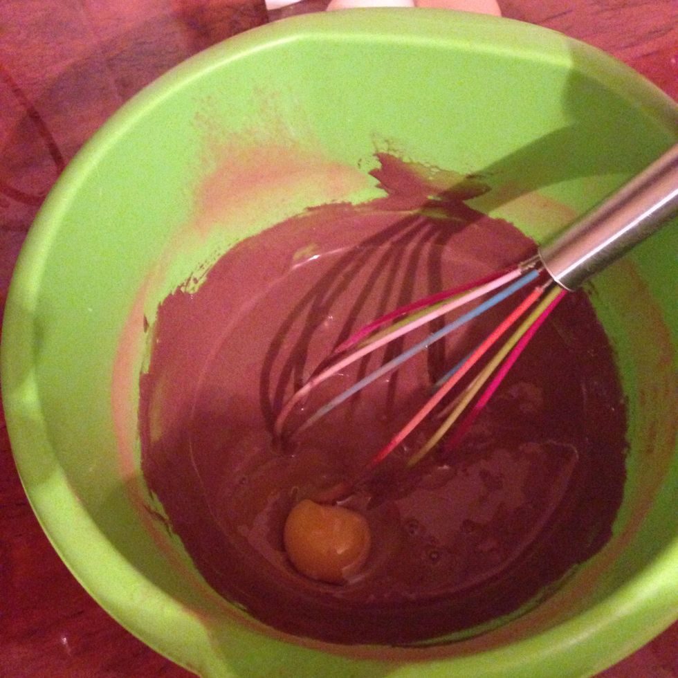 One by one add eggs and whisk until fluffy