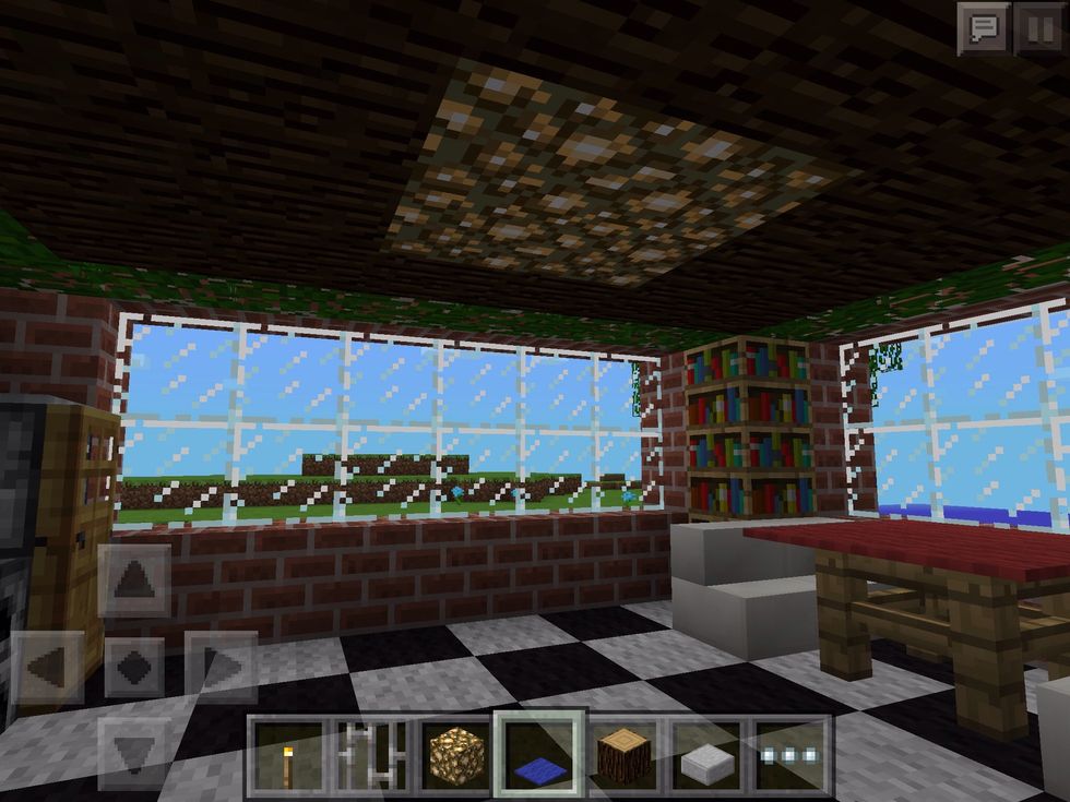One ceiling in place and a glow stone light finally finish the structure.