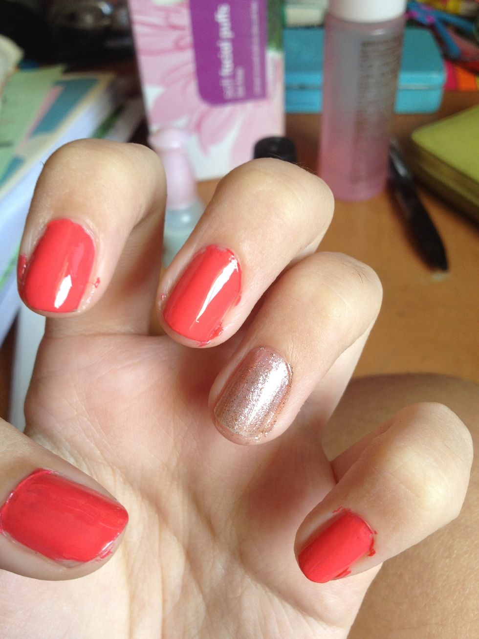 One coat on my ring finger....