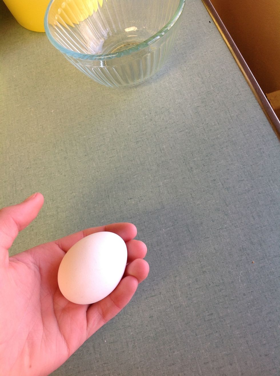 One egg. Make sure you have a small or medium bowl to beat it.