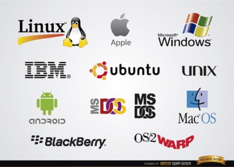 one example of data stored in the RAM is different types of operating systems. the picture here shows some logos of a few different operating systems.