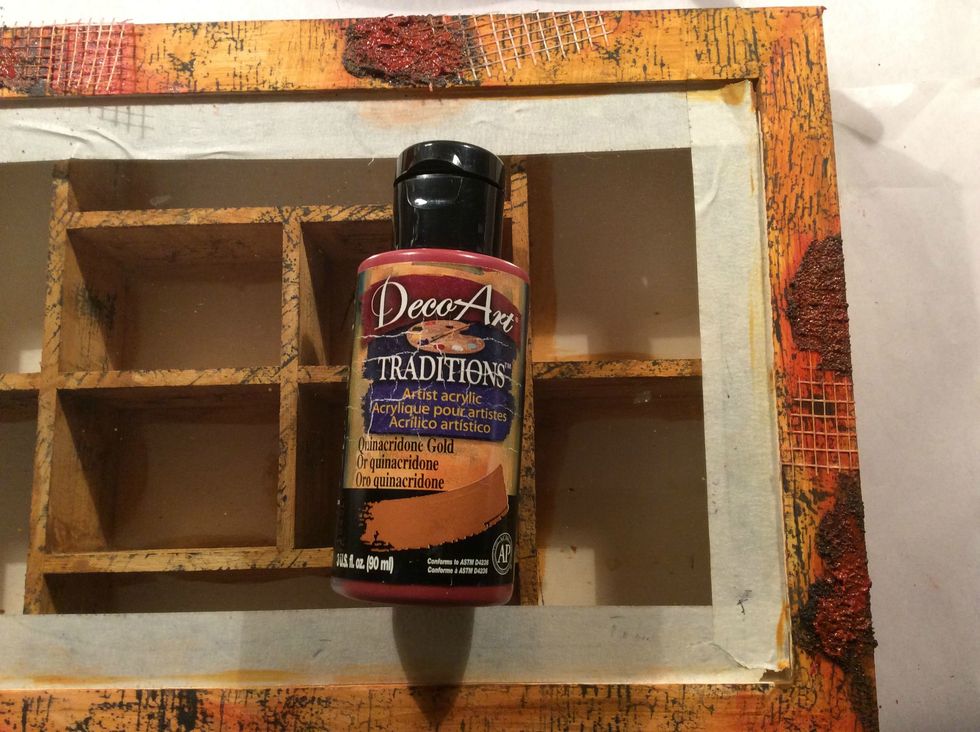 One of my favorite paints , also a transparent Quinacridone Gold provides a wonderful rusty look. Here you can see this paint ontop of the Graphite Texture Paste gives that corrosion look.