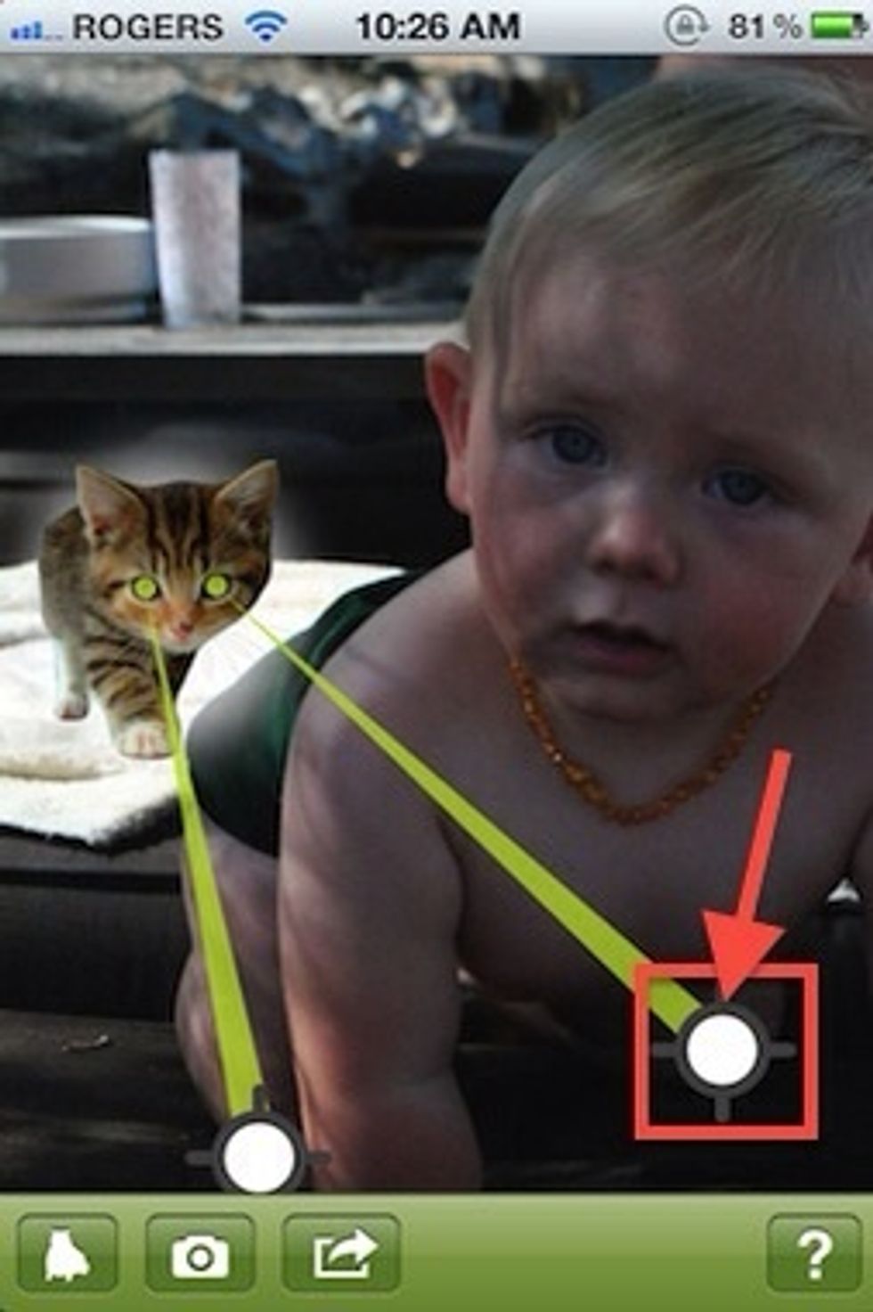 One of the options at this point is to Fire Lasers. Tapping on the small handles at the end of the lasers allows you to adjust where they point.