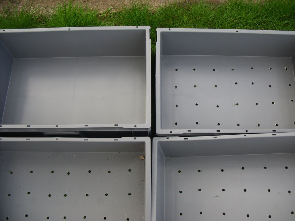 One of the trays is left intact to collect worm tea at the bottom and the others are for the worms. The holes allow worm tea drain as well as for the worms to migrate upwards as the lower trays fill.