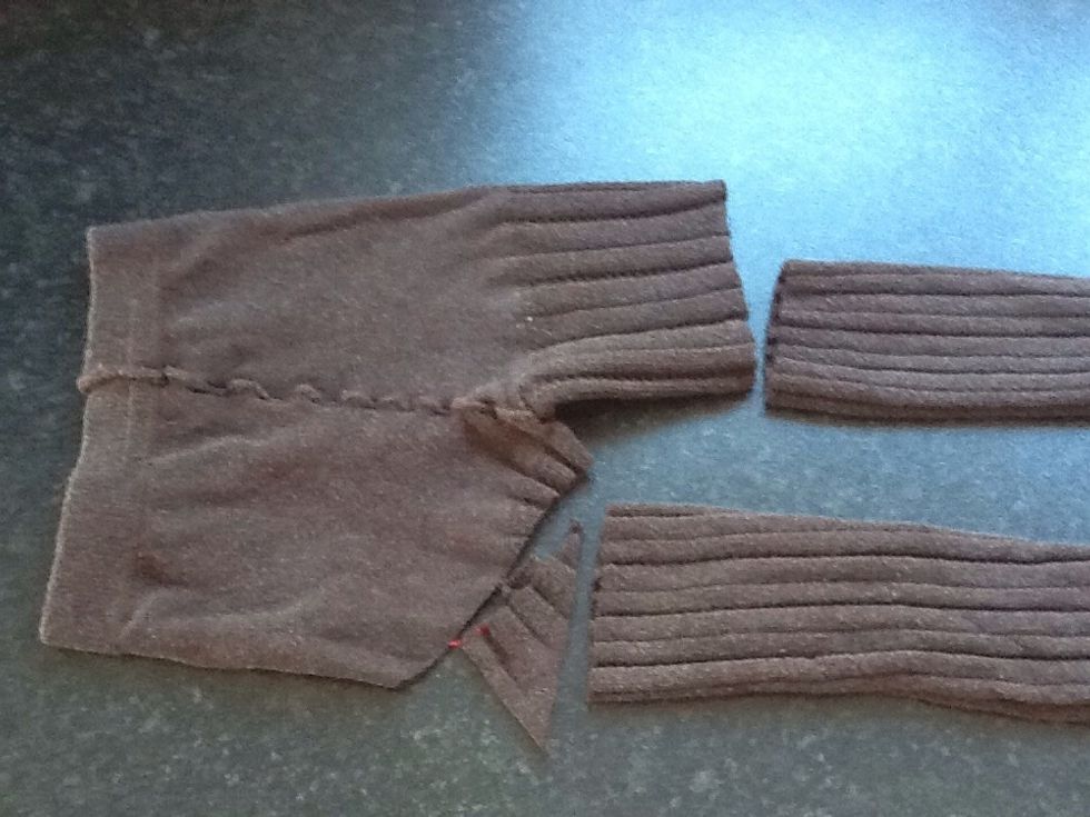 ONE PAIR OF OLD WOOLY TIGHTS, CUT AS DIRECTED HERE. THIS WILL FIT MY "CHORKIE", BUT YOU WILL HAVE TO ADJUST FOR A LARGER/SMALLER DOG.