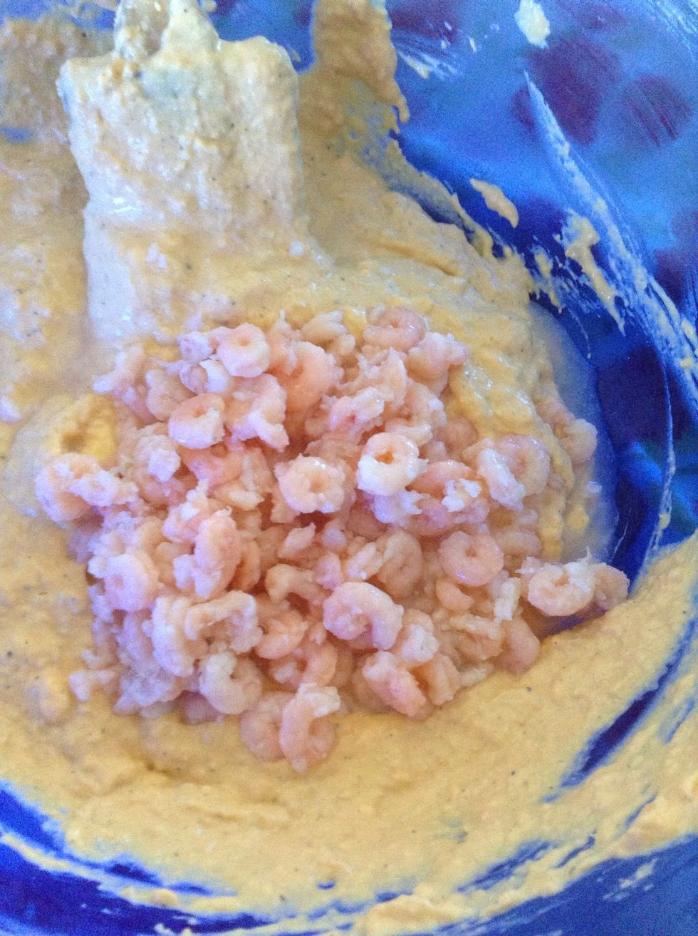 One recipe I came across suggested adding small canned shrimp too. I happened to have some in my cupboard, so what the heck?! I decided to toss those in too.