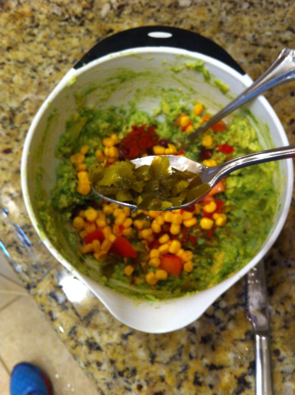 One teaspoon of diced jalape\u00f1o peppers. More or less to taste.