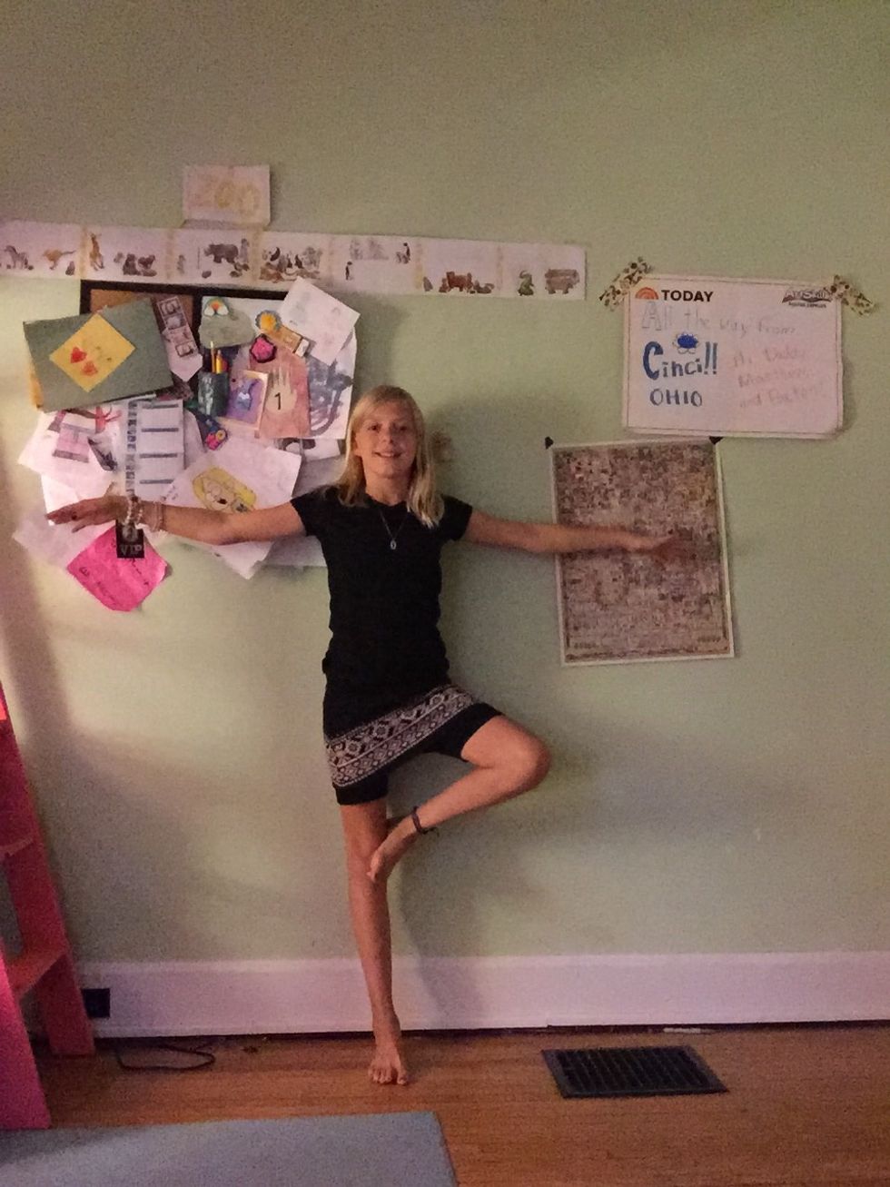 One would be the tree pose. We would do this after it mentions the oak tree.