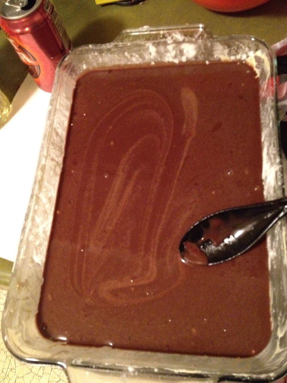 One you have properly greased and floured your pan, add the mixture. Place in the oven and bake 30-35 minutes: I used a toothpick to ensure the cake is done.