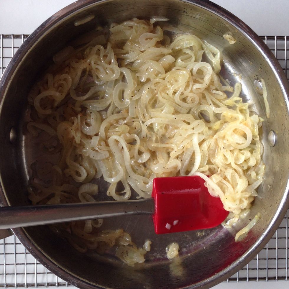 Onions after 30 minutes. Turn heat down a little lower. Stir and cook another 10 minutes.