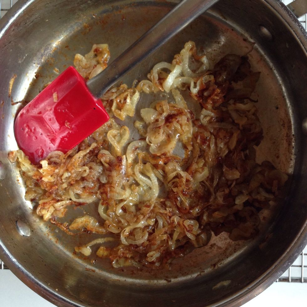 Onions after 50 minutes. Turn heat to lowest setting. Stir onions and continue cooking for another 10 minutes.