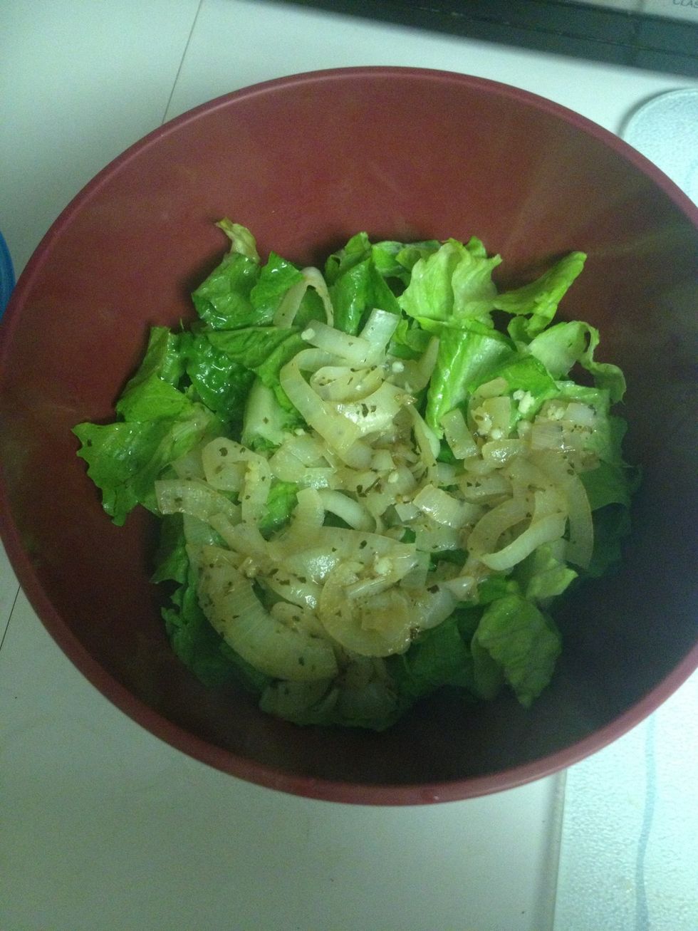 Onions done! Plop it in there.