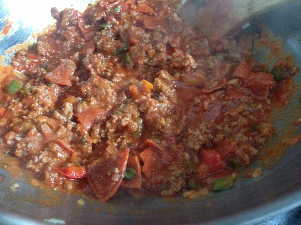 ...only add enough sauce to coat the meat and other ingredients. You don't want it to be too soupy or your bread will just be soggy.