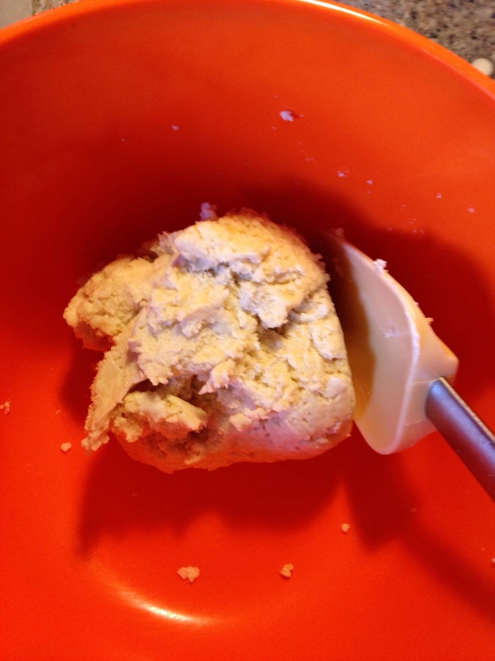 Only work the dough until it sticks together, if you work too much the pie crust will be chewy and not flaky and crisp as a pie crust should be.