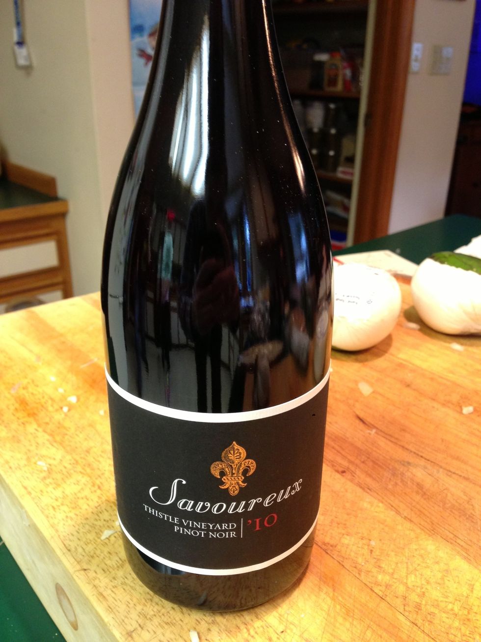 Open a bottle of red wine. We are using Pinot noir
