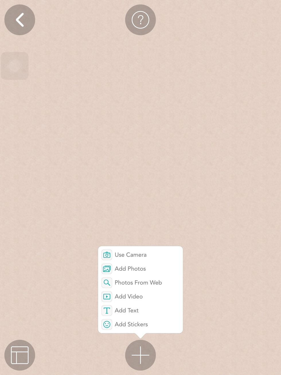 Open a new collage and click on the add button down on the bottom of the page. Or just click and where on the page.
