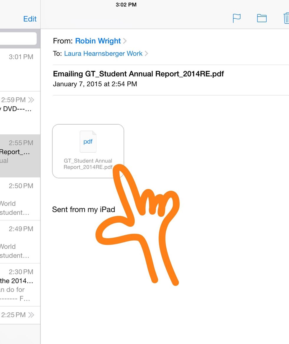 Open an email from your student with their completed form. Hold your finger down on the attachment.