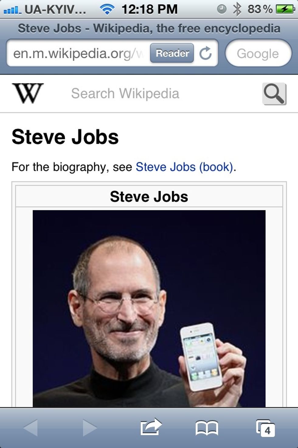 Open any web page in Safari