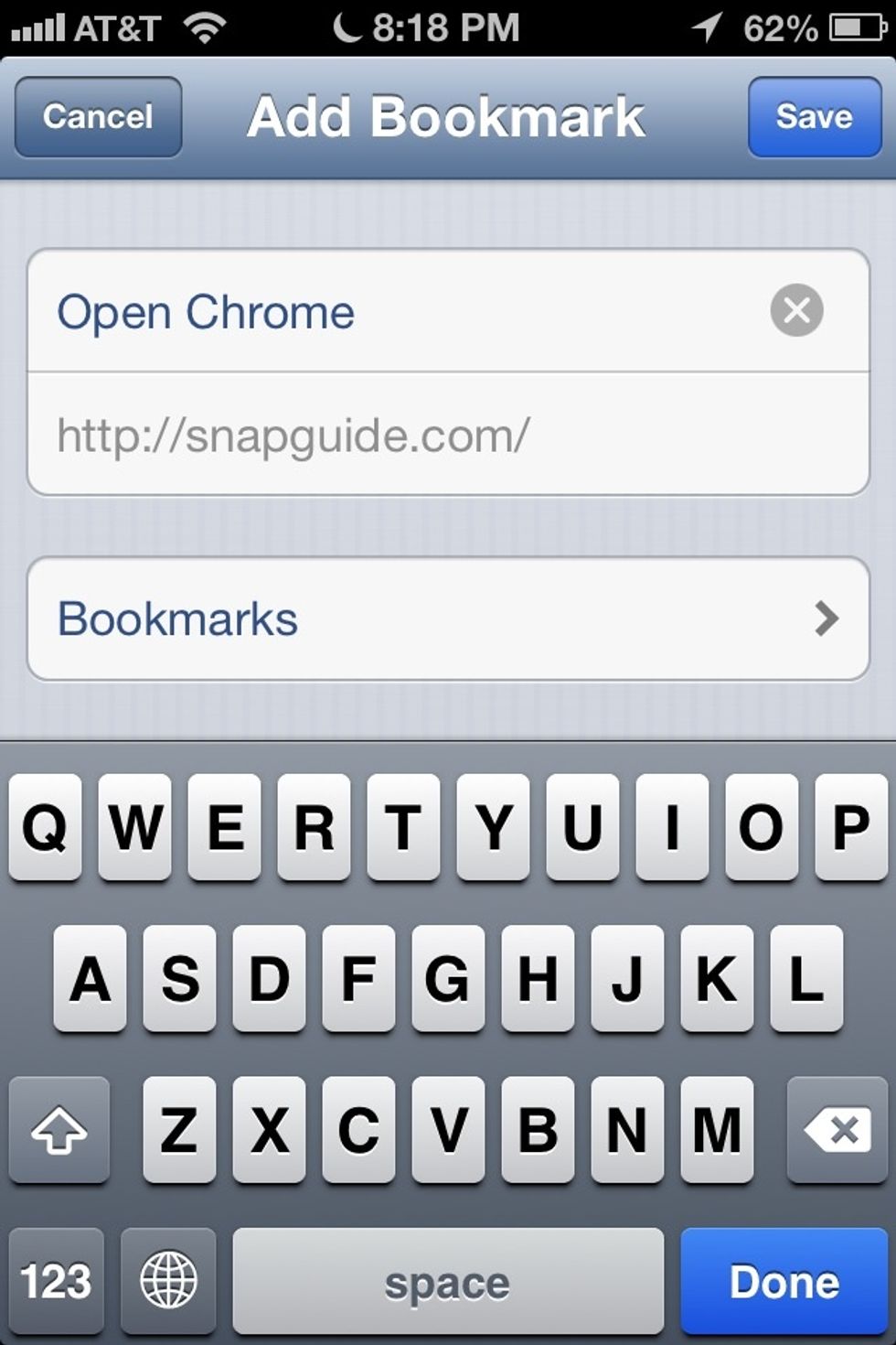 "Open Chrome". You can really name it anything you want. Just make it something that says what it does (open chrome, open with chrome, etc...). Then tap "Save".