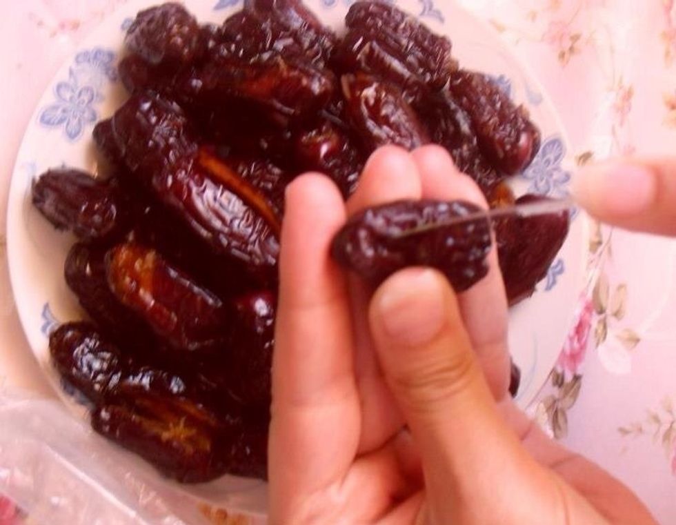 Open dates longitudinally from the middle