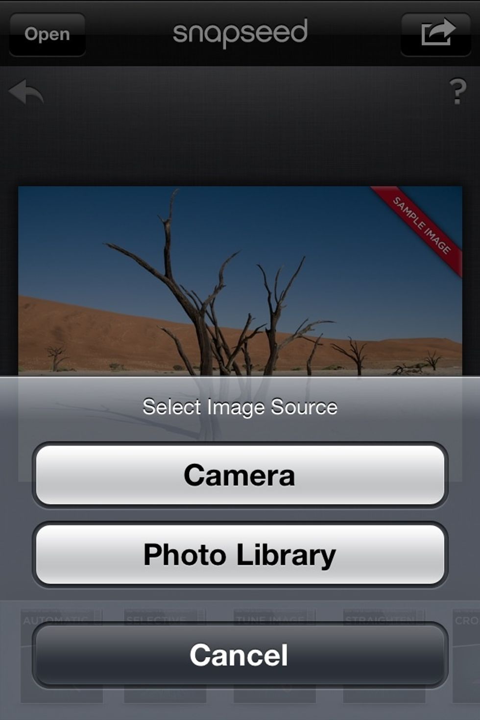 "Open" in the upper left corner reveals this menu.