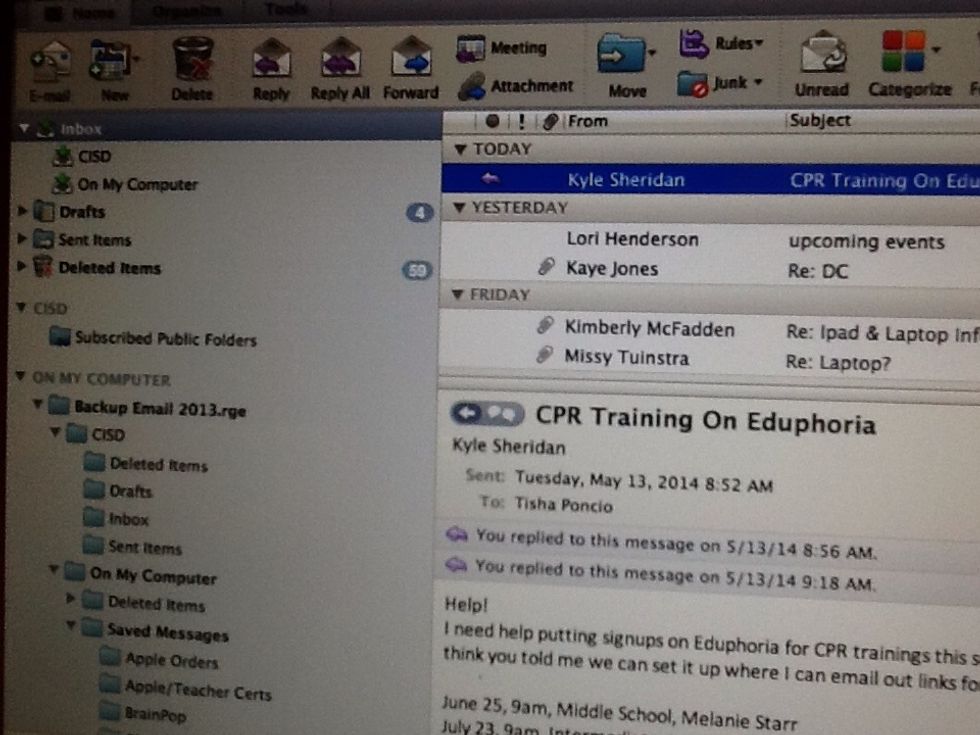 Open Outlook. * Note: Outlook is NOT a storage option. Too many emails left on the server prevents you from using email for communication.