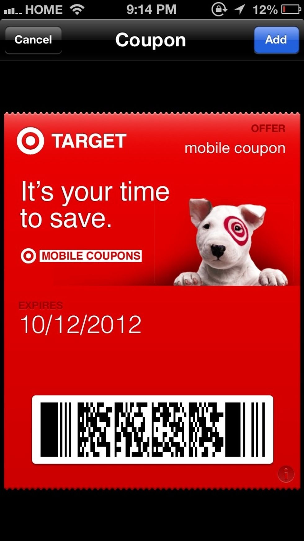 Open Passbook, an voila! There is your mobile coupon, ready to be scanned by the cashier!
