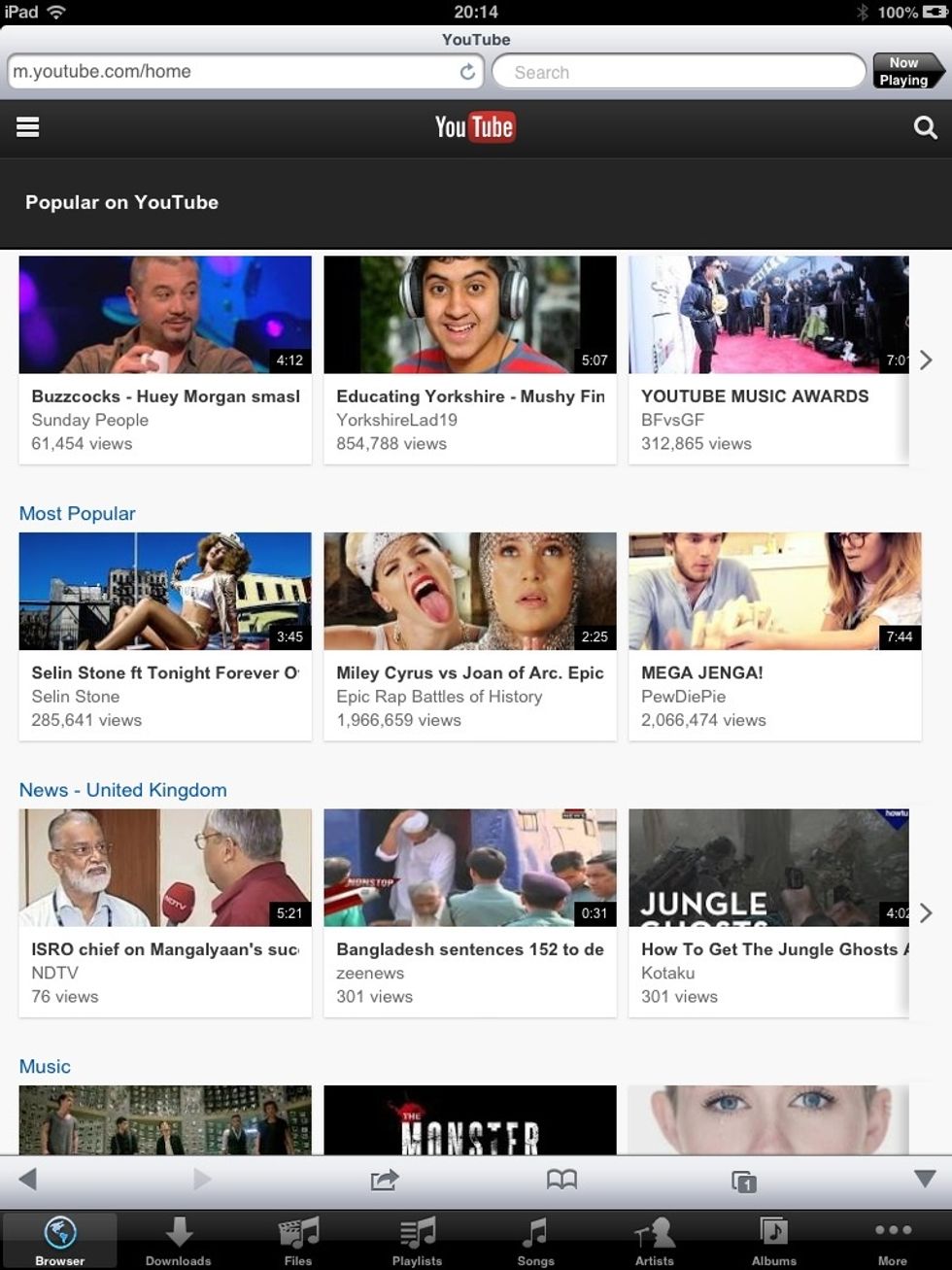 Open the app, and in the browser, go on YouTube.