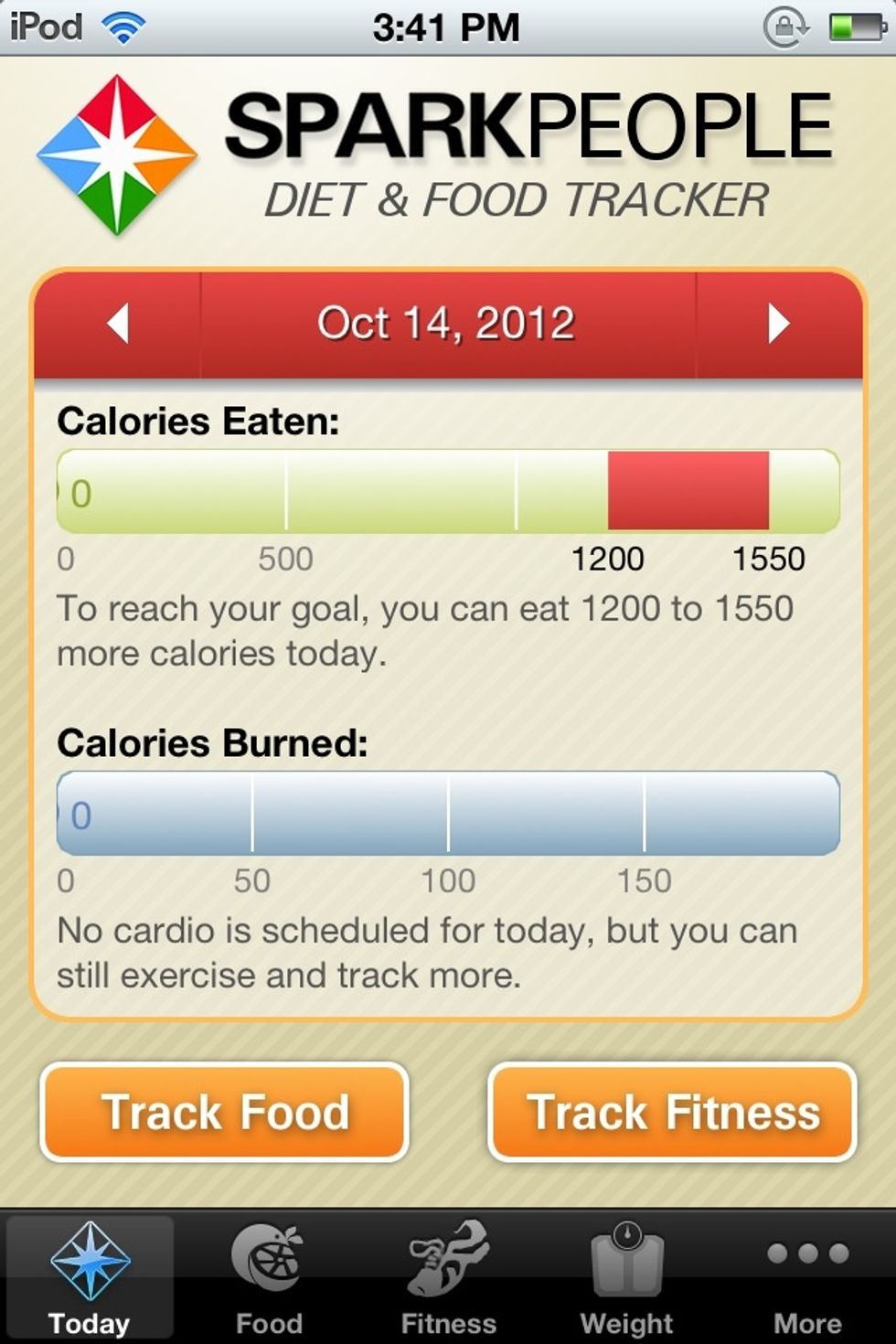 Open the app and you will see that there is ways to track your fitness and what you eat! You must make an account first, and depending on how much weight you want to lose it will make a specific -->