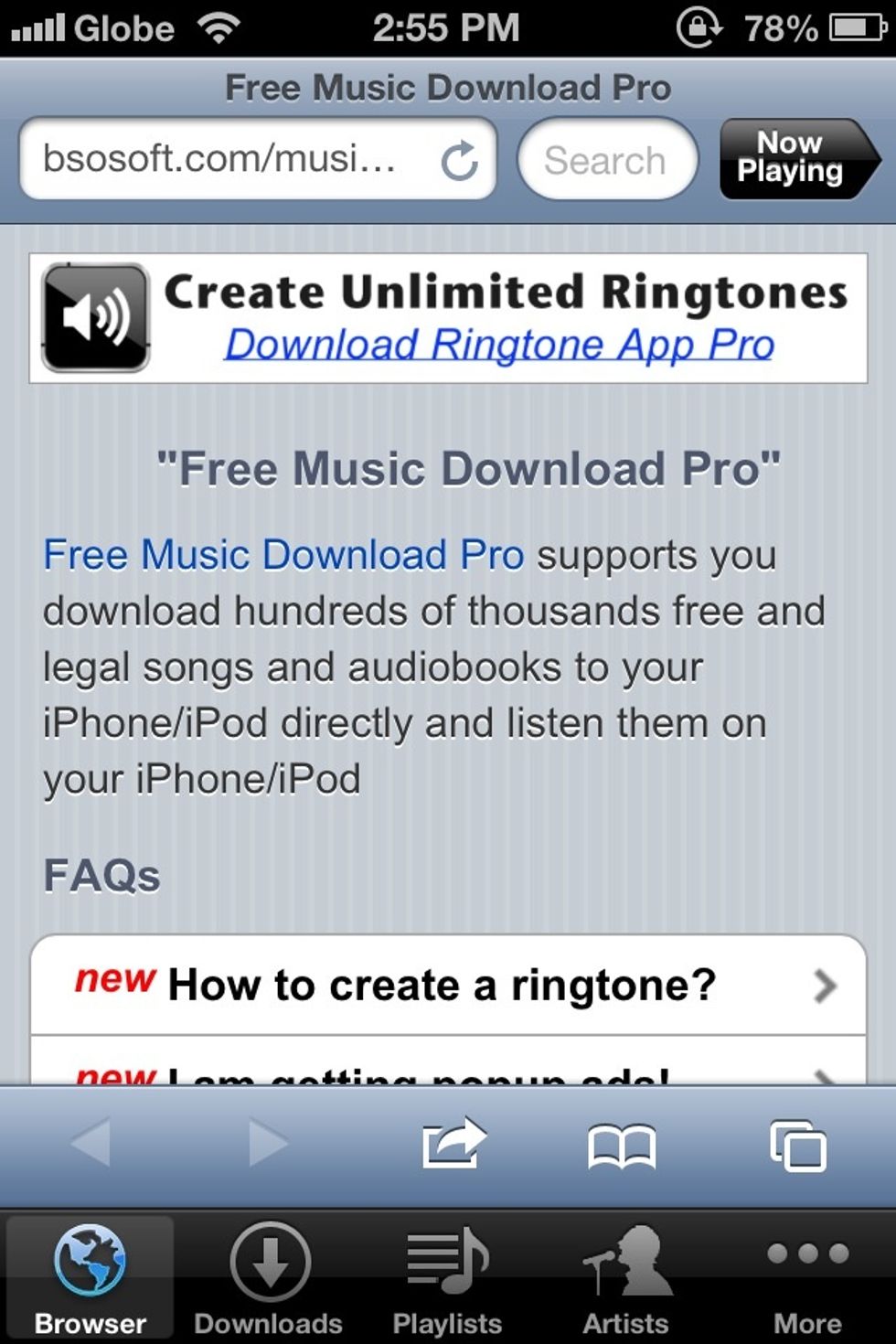 Open the App. heres the main page. lets set this app. first go to the address bar. type mp3skull.com (see next screenshot)