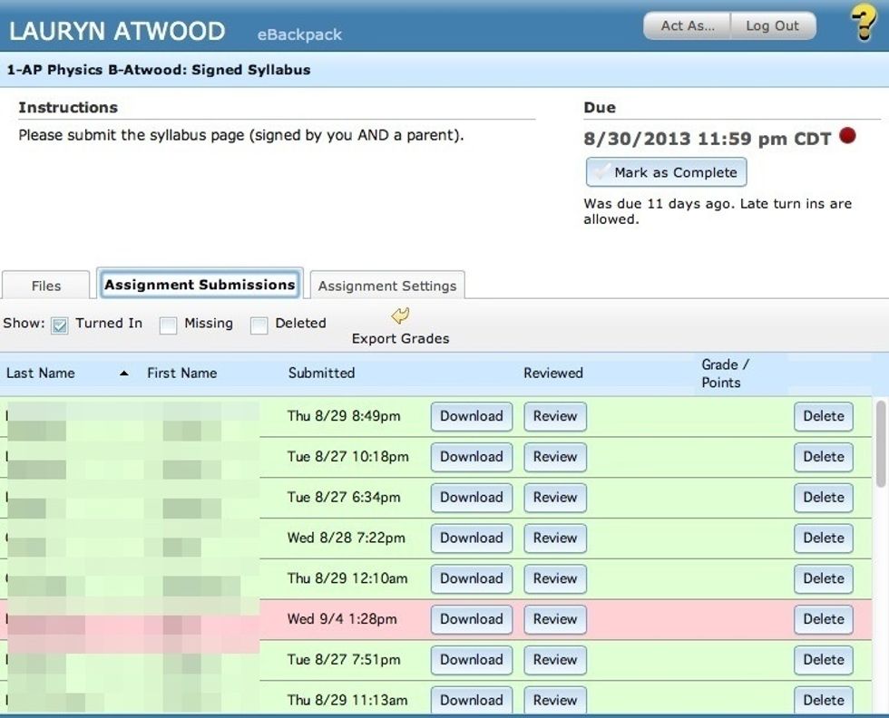 Open the assignment in ebackpack