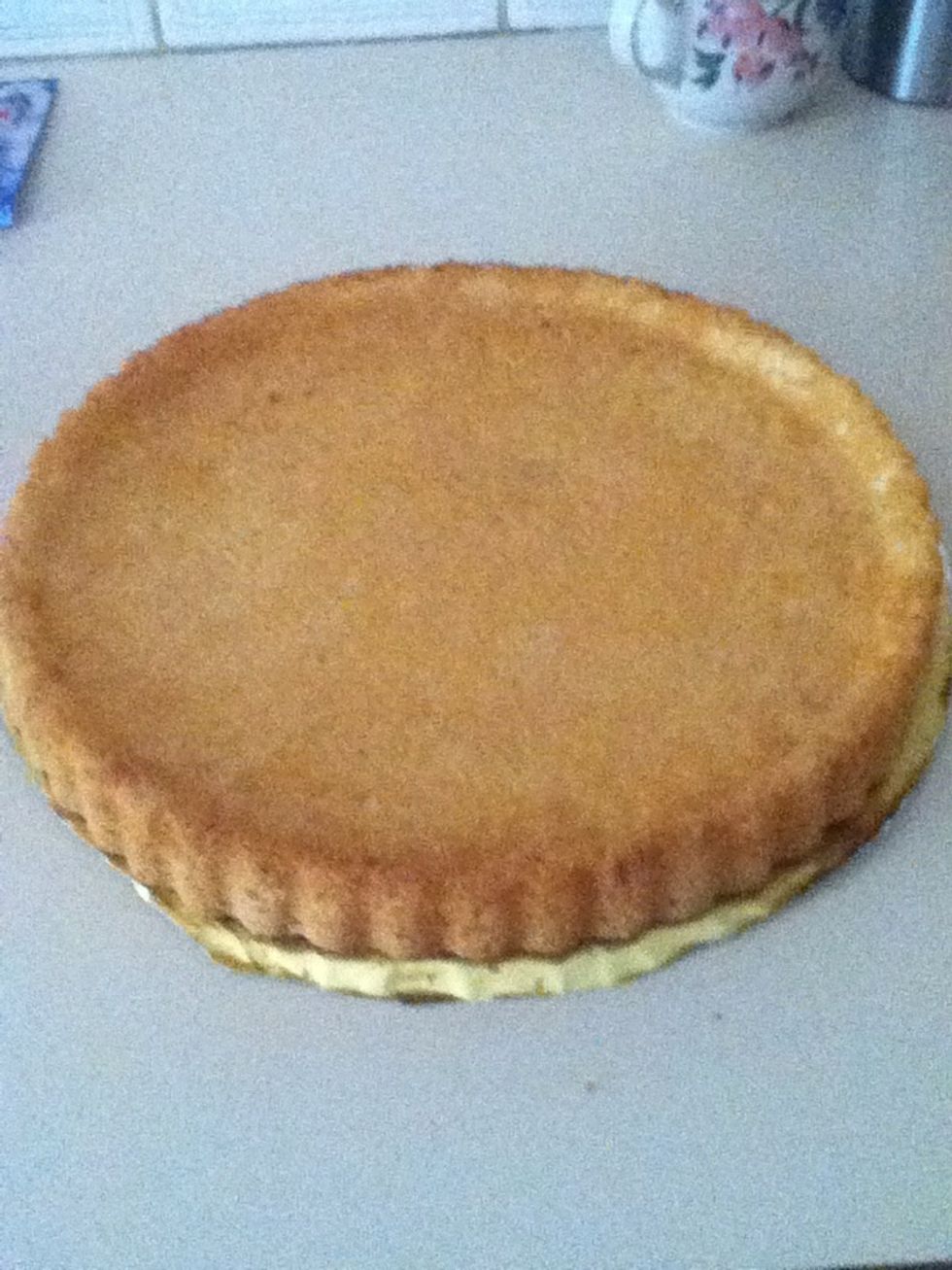 Open the flan an put on table on a plate